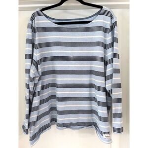Talbots Plus 3X Blue White Navy Striped Long Sleeve Cotton Boat Neck Tee Shirt